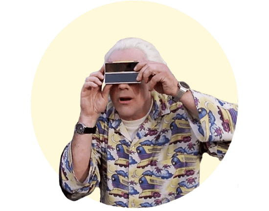 Doc Brown from Back to the Future using some crazy glasses.